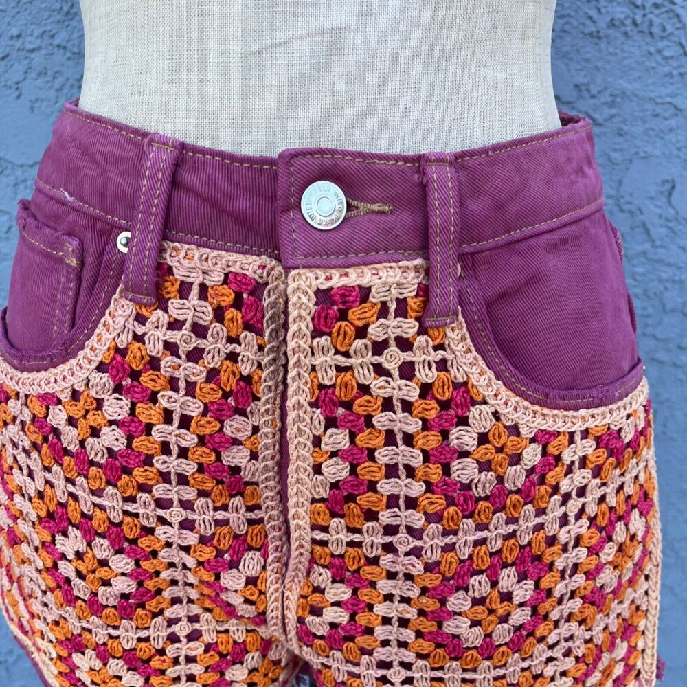 Crochet Jean Shorts Size 2 Super High Rise granny square - Picture 4 of 9